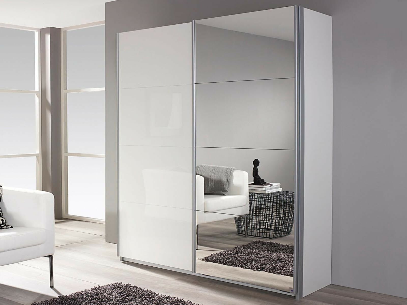 Mobistoxx Garde-robe MINOTOR 2 portes coulissantes 181 cm avec miroir blanc
