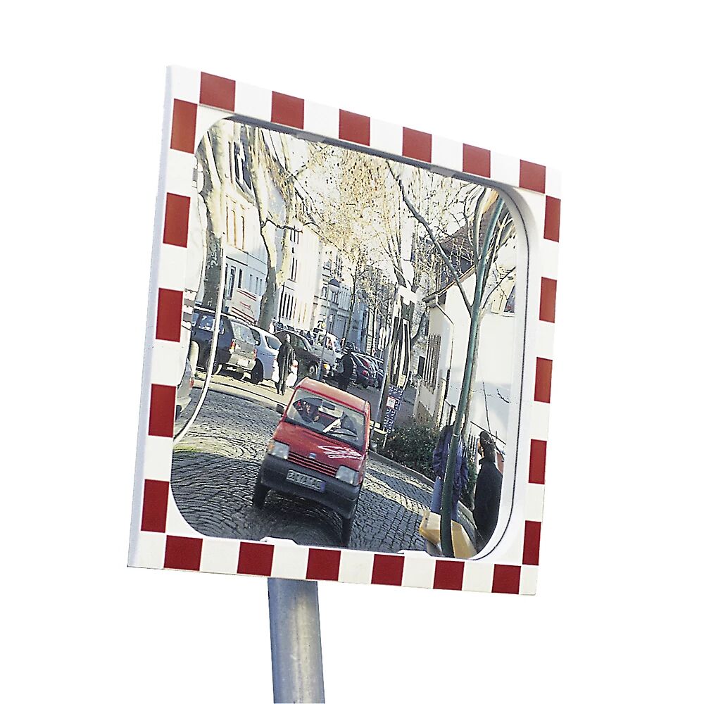 Verkehrsspiegel Spiegel aus Sekurit, Rahmen aus Kunststoff, rot reflektierend Spiegelmaße BxH 600 x 400 mm