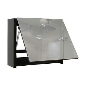 Mendler Spiegelschrank HWC-B19, Wandspiegel Badspiegel Badezimmer, aufklappbar hochglanz 48x59cm ~ schwarz