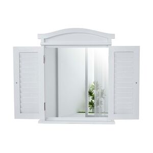 Mendler Wandspiegel Spiegelfenster mit Fensterläden 53x42x5cm ~ weiß lackiert