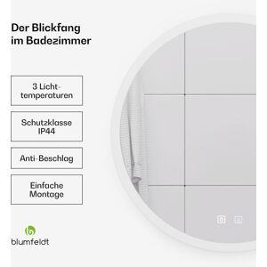 BLUM LED-Badezimmerspiegel dimmbar 60 cm - Moderner Spiegel mit Beleuchtung, einstellbar von Warmweiß bis Kaltweiß (3000-6000 k) - Ideal als