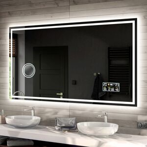 Artforma Moderne spejle med lys L49 til badeværelse med messing ramme, Wi-Fi-vejrstation, Sensorafbryder