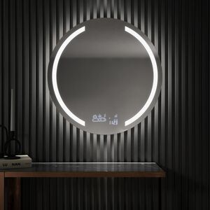 Artforma Rundt vægspejle til badeværelse med LED lys L97 makeup spejl med lys med Kosmetisk spejl, Wi-Fi-vejrstation