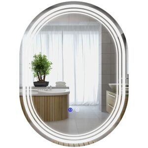Rootz Living Rootz badeværelsesspejl - Anti-dug LED-lys - Makeup-spejl - Switch - Lodret - Vandret - Sølv + Hvid - 70 cm x 50 cm x 3 cm