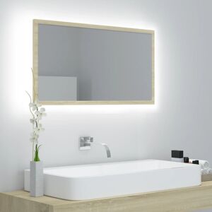 vidaXL badeværelsesspejl med LED-lys 80x8,5x37 cm akryl sonoma-eg