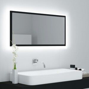 vidaXL Espejo De Baño Led Acrílico Negro Brillo 90x8.5x37 Cm