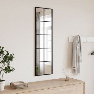 vidaXL Espejo De Pared Rectangular De Hierro Negro 30x100 Cm