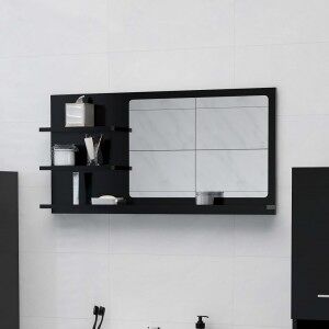 vidaXL Espejo De Baño Madera Contrachapada Negro 90x10.5x45 Cm