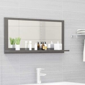 vidaXL Espejo De Baño Madera Contrachapada Gris Brillo 80x10.5x37 Cm