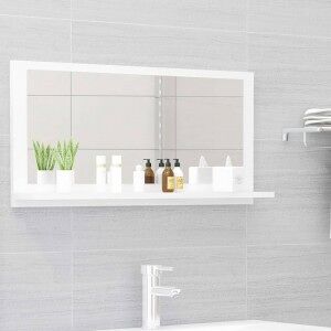 vidaXL Espejo De Baño Madera Contrachapada Blanco Brillo 80x10.5x37 Cm