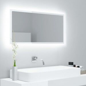 vidaXL Espejo De Baño Led Crílico Blanco Brillo 90x8.5x37 Cm