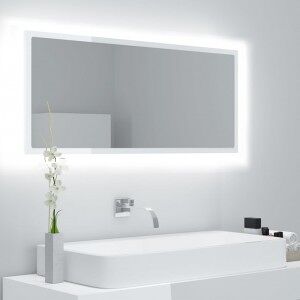 vidaXL Espejo De Baño Led Acrílico Blanco Brillo 100x8.5x37 Cm