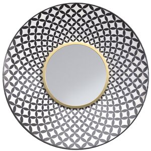 Rendez-Vous Déco Espejo redondo de metal blanco y negro con acabado dorado ÿ59 cm