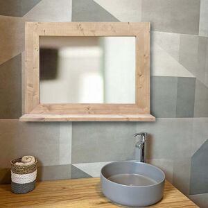 NATYAL Espejo de pared de madera maciza con balda en tonos claros 58x48cm