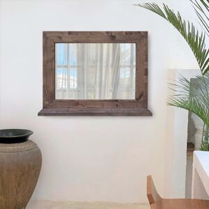 NATYAL Espejo de pared de madera maciza con balda en tonos oscuros 58x48cm