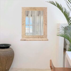 NATYAL Espejo de pared de madera maciza con balda en tonos claros 48x58cm