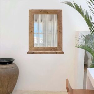 NATYAL Espejo de pared de madera maciza con balda en tono roble 48x58cm