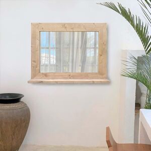 NATYAL Espejo de pared de madera maciza con balda en tonos claros 68x58cm