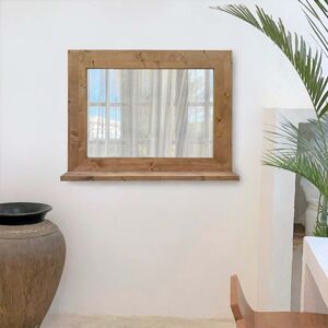 NATYAL Espejo de pared de madera maciza con balda en tono roble 68x58cm