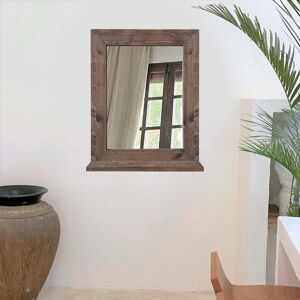 NATYAL Espejo de pared de madera maciza con balda en tonos oscuros 48x58cm