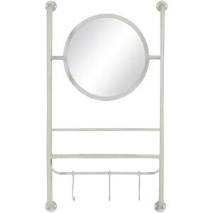 LOLAhome Espejo con estante y 3 colgadores blanco de metal y cristal de 42x12x72 cm