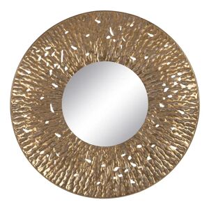 LOLAhome Espejo sol martelado de metal dorado y cristal de Ø 76 cm