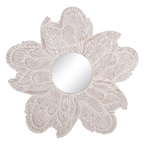 LOLAhome Espejo flor tallado blanco de madera de Ø 80 cm