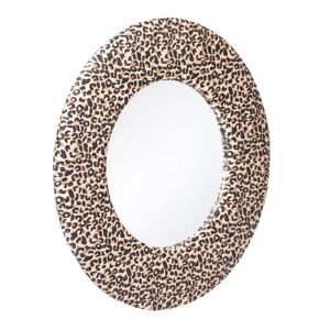 LOLAhome Espejo de leopardo dorado de terciopelo y madera DM de Ø 48cm