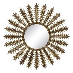 LOLAhome Espejo tallado de hojas dorado de madera de Ø 90 cm