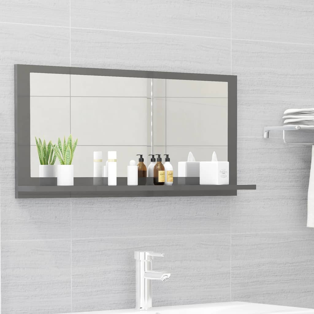 vidaXL Espejo de baño madera contrachapada gris brillo 80x10,5x37 cm