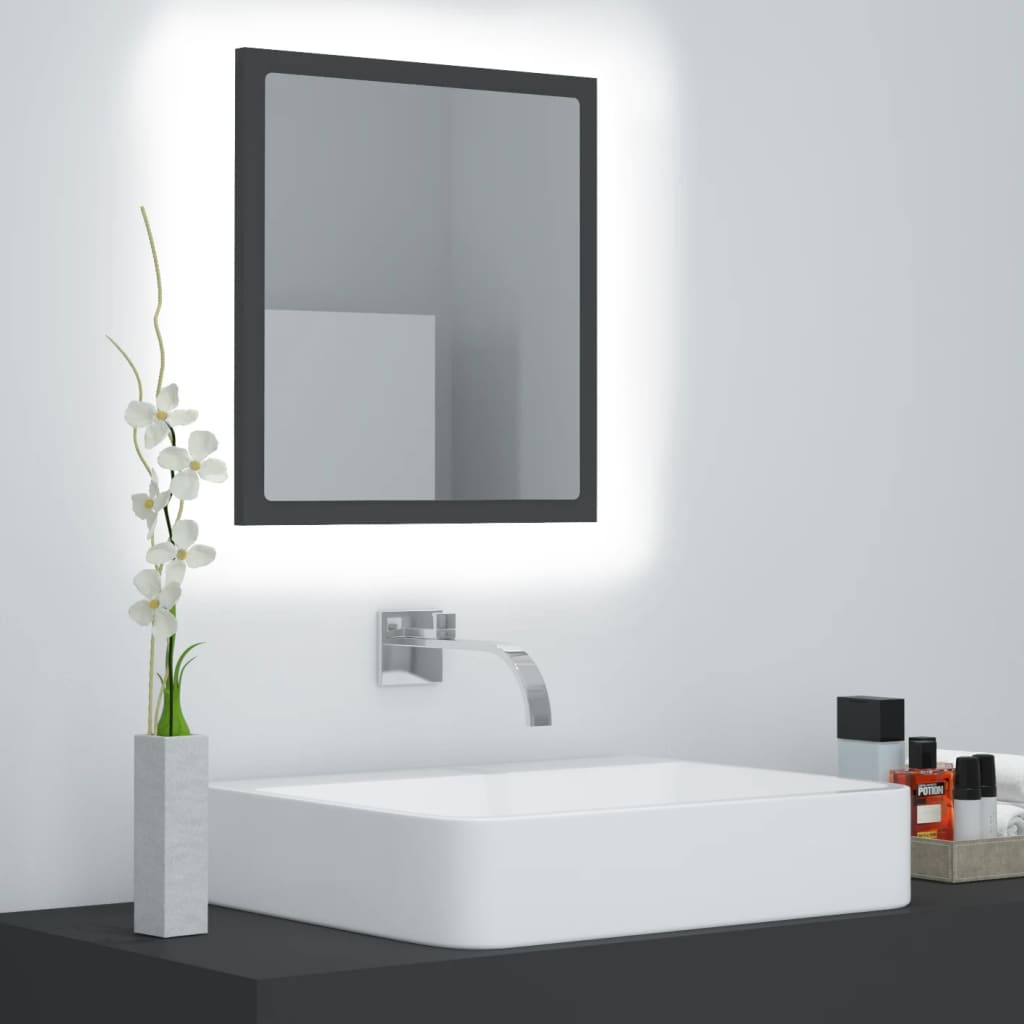 vidaXL Espejo de baño acrílico gris brillo 40x8,5x37 cm