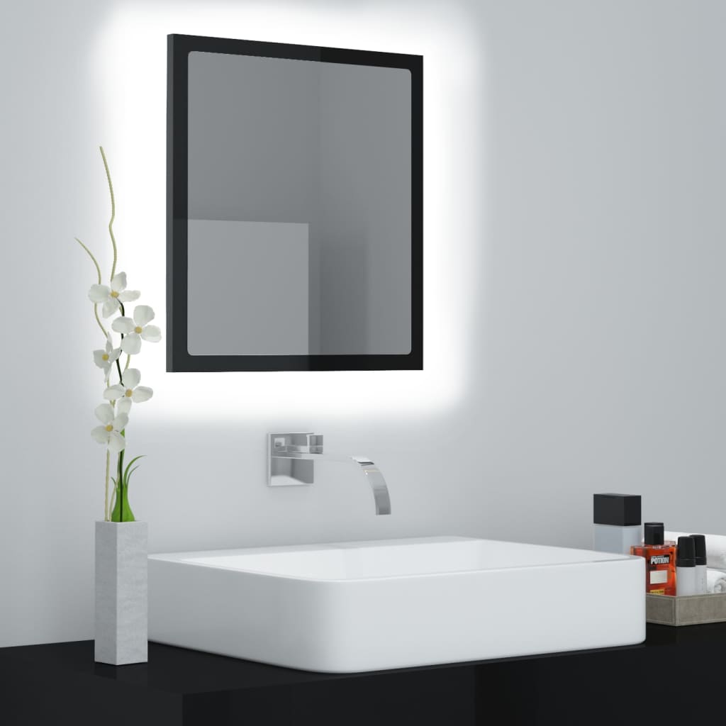 vidaXL Espejo de baño acrílico negro brillo 40x8,5x37 cm