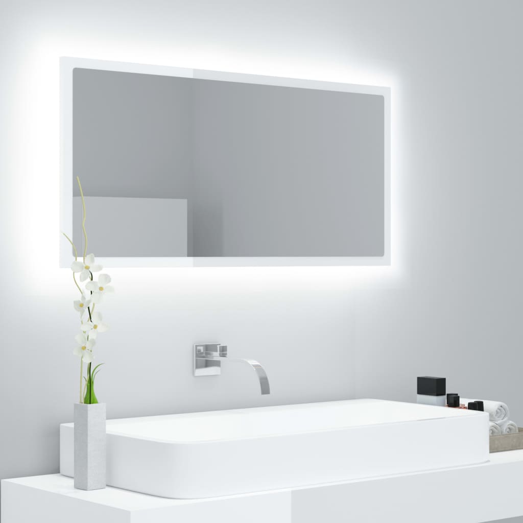 vidaXL Espejo de baño LED crílico blanco brillo 90x8,5x37 cm