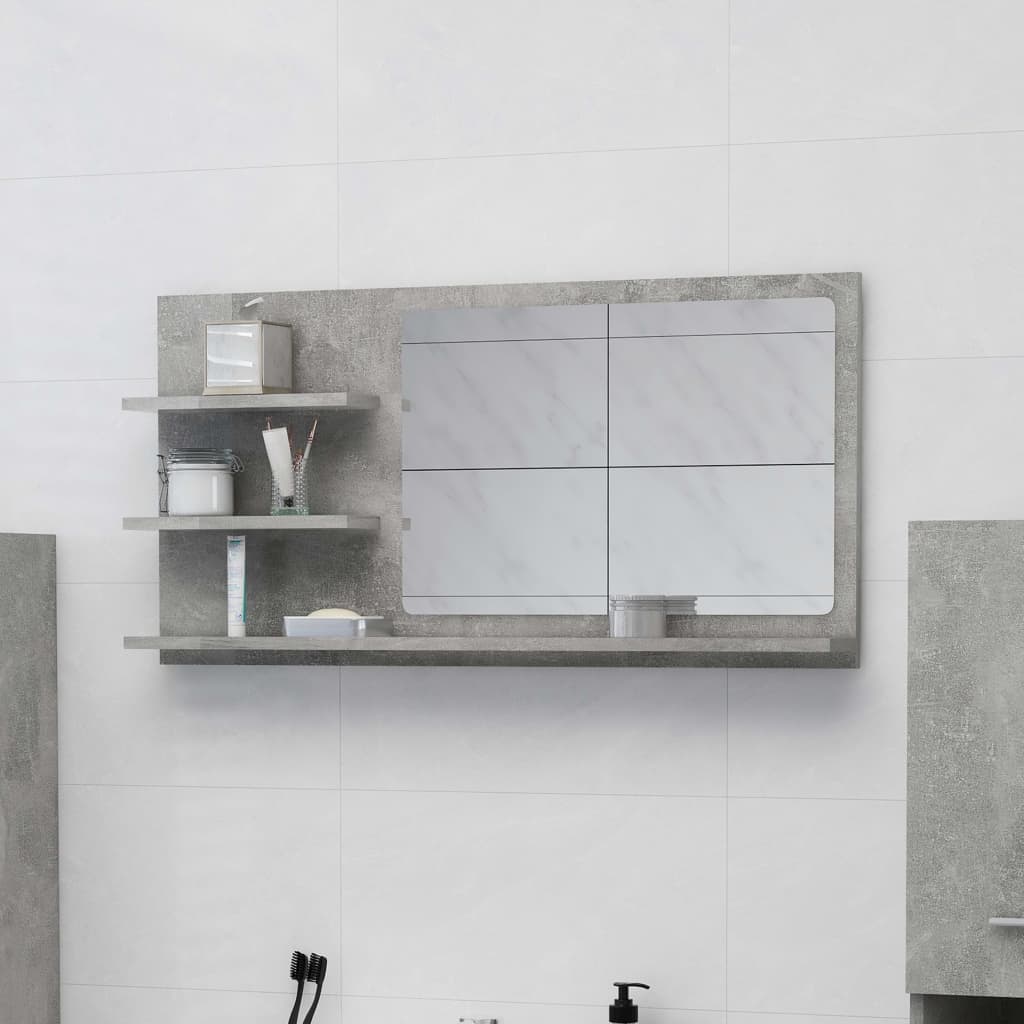 vidaXL Espejo de baño madera contrachapada gris hormigón 90x10,5x45 cm