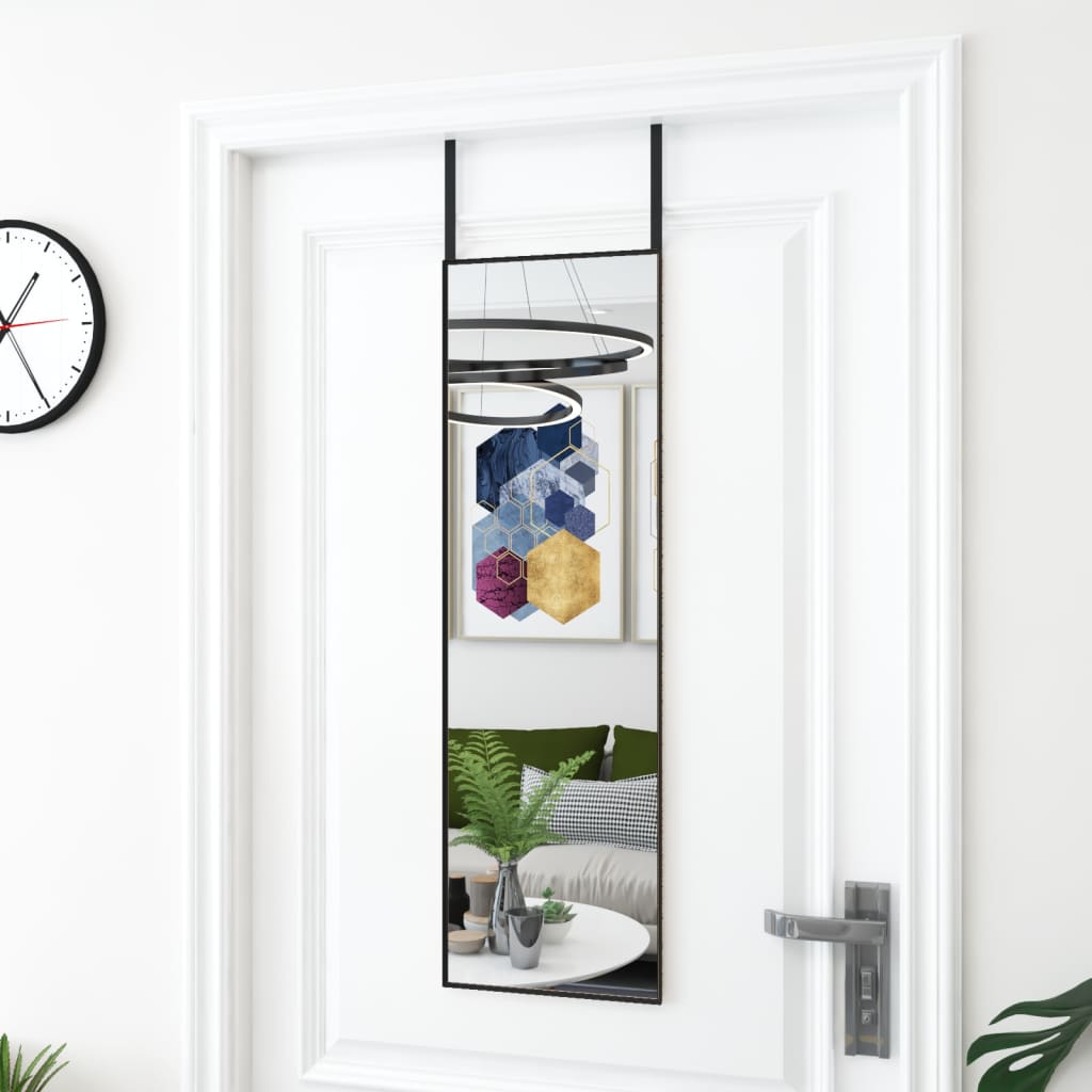 vidaXL Espejo de puerta cristal y aluminio negro 30x100 cm