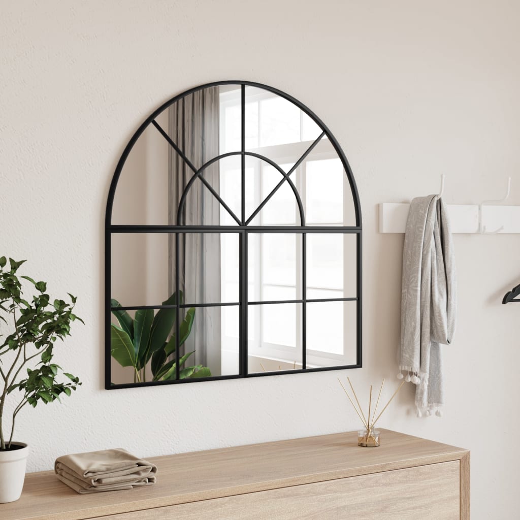 vidaXL Espejo de pared arco de hierro negro 80x80 cm