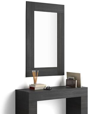 Mobili Fiver Espejo de pared rectangular, marco de color Madera negra, modelo Evolution