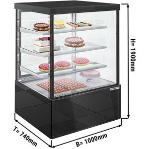 GGM Gastro - Vitrine a patisserie - 1000mm - avec eclairage LED, 3 etageres & Facade miroir - Noir Noir