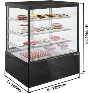 GGM Gastro - Vitrine a patisserie - 1200mm - avec eclairage LED, 3 etageres & Facade miroir - Noir Noir