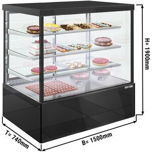 GGM Gastro - Vitrine a gateaux - 1500mm - avec eclairage LED, 3 etageres & Facade miroir - Noir Noir