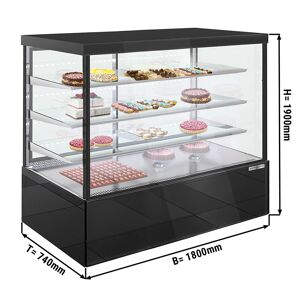 GGM Gastro - Vitrine a patisserie - 1800mm - avec eclairage LED & 3 etageres - Facade miroir - Noir Noir