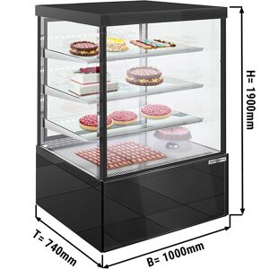 GGM GASTRO - Vitrine à pâtisserie - 1000mm - avec éclairage LED, 3 étagères & Façade miroir - Noir Noir