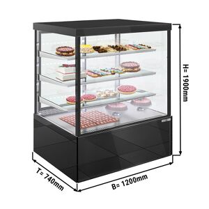 GGM GASTRO - Vitrine à pâtisserie - 1200mm - avec éclairage LED, 3 étagères & Façade miroir - Noir Noir