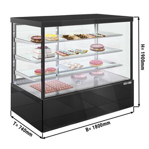 GGM GASTRO - Vitrine à pâtisserie - 1800mm - avec éclairage LED & 3 étagères - Façade miroir - Noir Noir