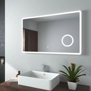 Emke - Miroir de salle de bain led avec Loupe 3 Fois 100x60cm Loupe 3x, Interrupteur Tactile Lumière Blanche Froide - Publicité