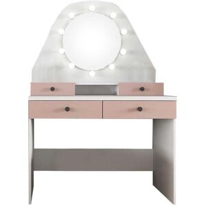 Vente-unique Coiffeuse GABRIELA - Miroir à LEDs et rangements - rose poudré