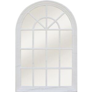 OZAIA Miroir fenêtre en bois de paulownia MONTESQUIEU - L.80 x H.120 cm - Blanc effet vieilli