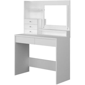 Vente-unique Coiffeuse GIULIANA - Miroir à LEDs et rangements - Blanc