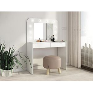 Vente-unique Coiffeuse JOSEPHINE - Miroir à LEDs et rangements - Blanc