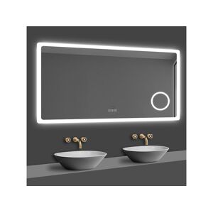 Aica Miroir Salle de Bain LED avec Bluetooth, Mural Miroir avec Horloge + 3 Couleurs + Dimmable + Anti-buee + Grossissant 3x -120 x 70cm